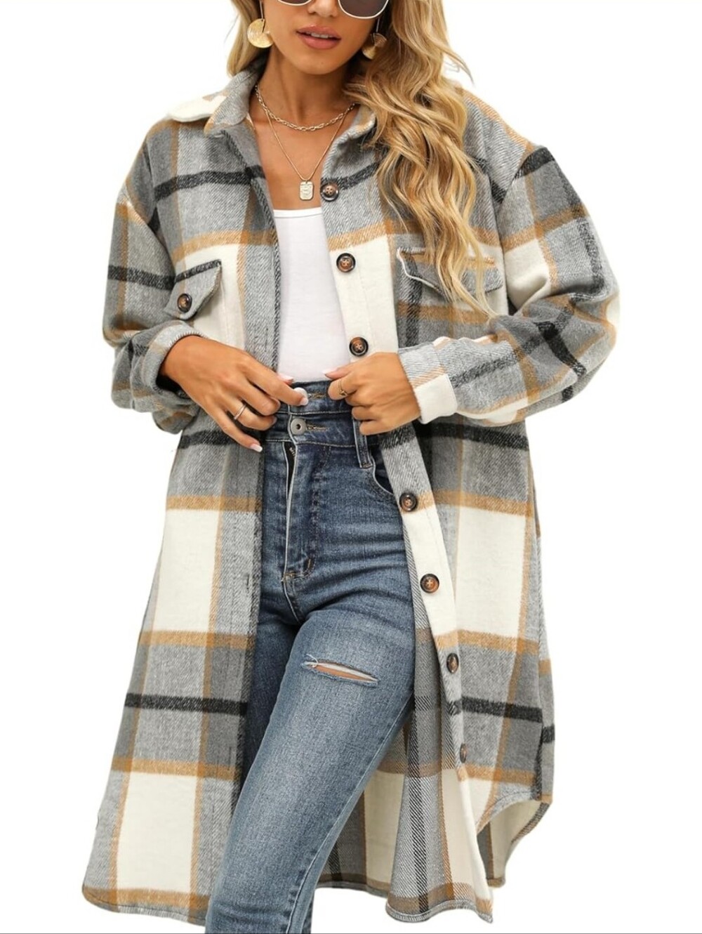 Skikyan Plaid Long Jacket, EUC